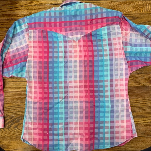 Vintage Karman Colorful Plaid Button-Up Shirt Western Style Size Medium - Picture 7 of 9